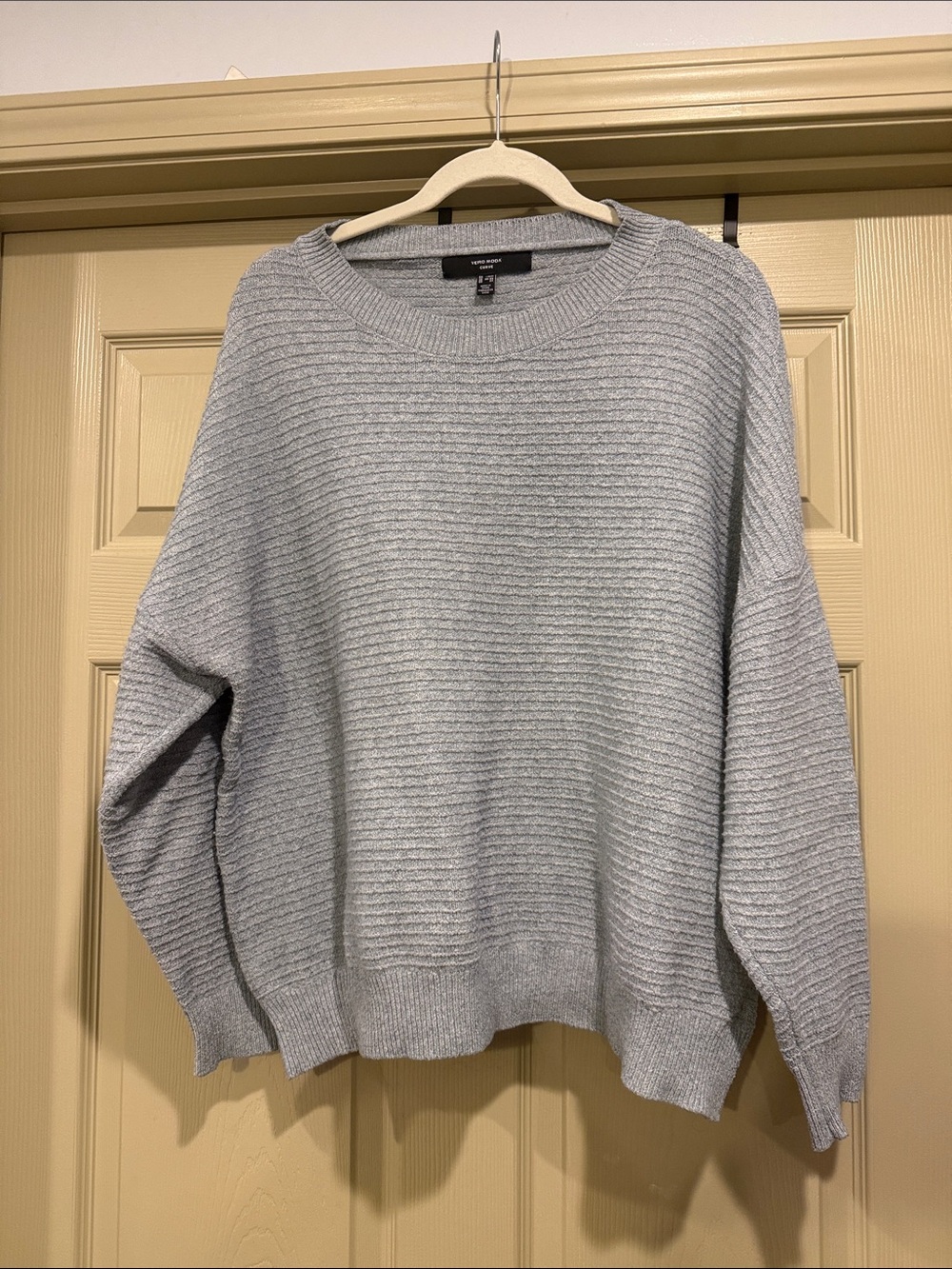 Vero Moda Curve Light Gray Ribbed Crew Sweater
